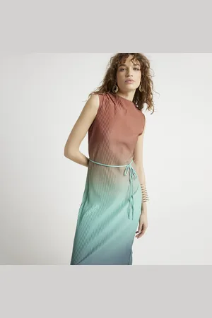 River Island Womens Plisse Ombre Bodycon Midi Dress