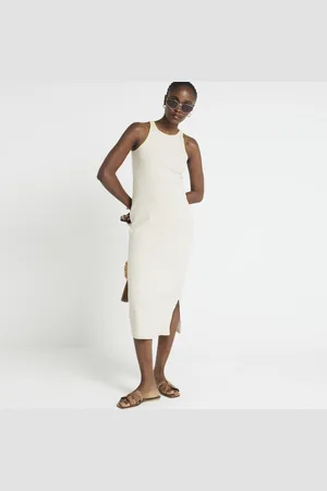 River Island Womens Ribbed Whipstitch Bodycon Midi Dress