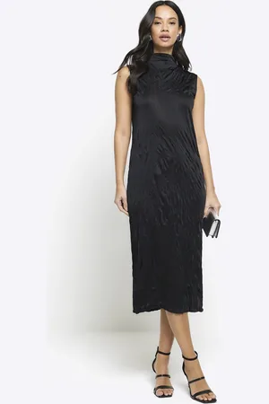 River Island Womens Crinkle High Neck Bodycon Midi Dress