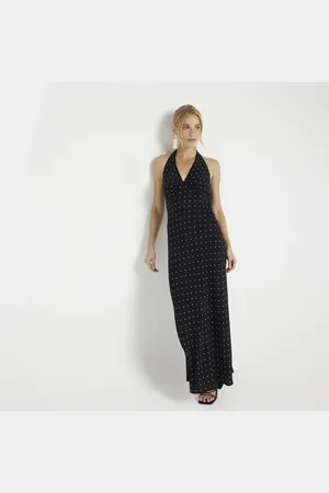 River Island Womens Spot Halter Neck Slip Maxi Dress