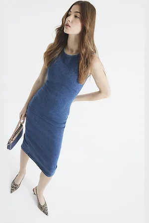 River Island Womens Stretch Denim Bodycon Midi Dress