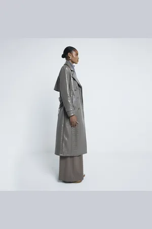 River Island Womens Faux Leather Croc Effect Trench Coat