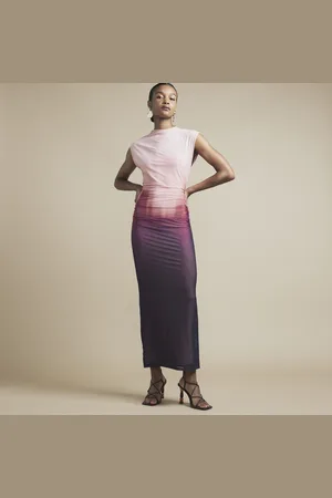 River Island Womens Mesh Ombre Bodycon Midi Dress