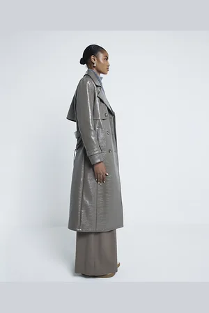 River Island Womens Faux Leather Croc Effect Trench Coat
