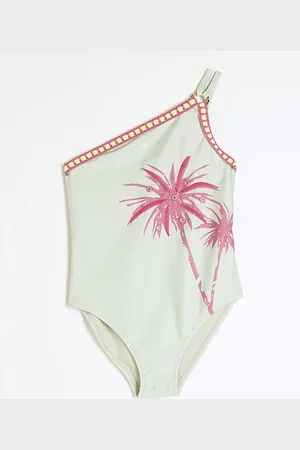 River Island Girls Palm Tree Asymmetric Swimsuit