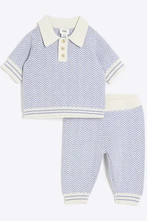 River Island Baby Boys Knitted Zig Zag Polo Shirt Set