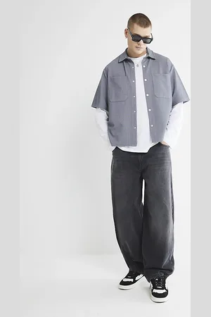 River Island Mens Boxy Fit Button Up Short Sleeve Shirt