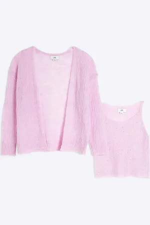 River Island Girls 2 In 1 Diamante Cami Top Cardigan