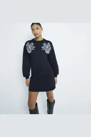 River Island Womens Sequin Flower Sweatshirt Dress