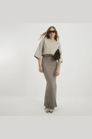 River Island Womens Ribbed Maxi Split Skirt