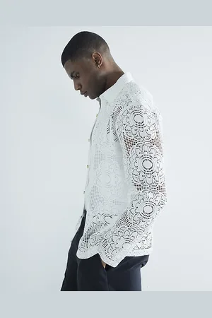 River Island Mens Slim Fit Floral Crochet Shirt
