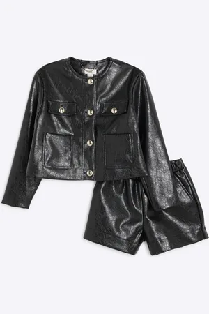 River Island Girls Faux Leather Trophy Jacket Set