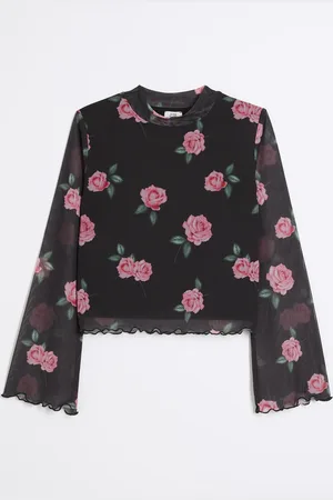 River Island Girls Mesh Floral Long Sleeve Top