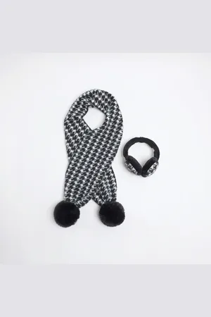 River Island Girls Dogtooth Earmuff And Scarf Set