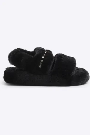 River Island Girls Faux Fur Open Toe Slippers