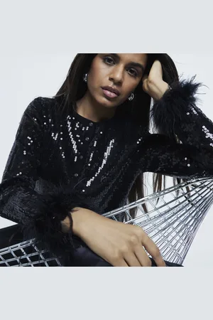 River Island Womens Petite Sequin Feather Cuff Cardigan