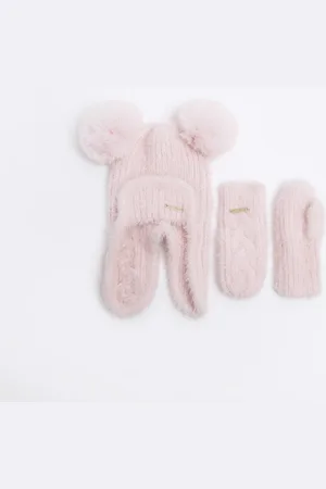 River Island Mini Girls Trapper Hat And Gloves Set