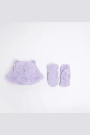 River Island Mini Girls Faux Fur Bucket Hat Set