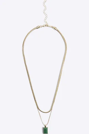 River Island Mens Green Stone Necklace