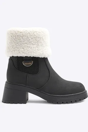 River Island Girls Shearling Cuff Heeled Boots