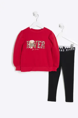 River Island Mini Girls Leopard Bear Sweatshirt Set