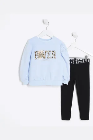River Island Mini Girls Leopard Bear Sweatshirt Set