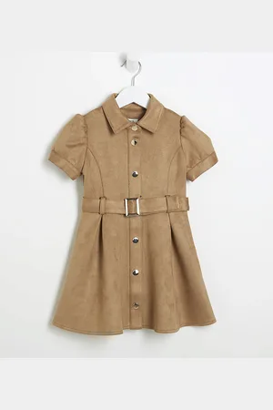River Island Mini Girls Suedette Faux Belted Dress