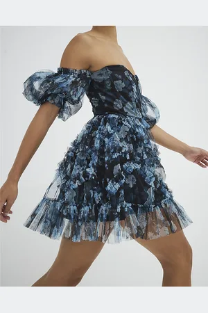 River Island Womens Floral Bardot Tiered Mini Dress
