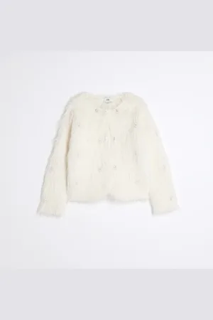 River Island Girls Faux Fur Embellished Cardigan
