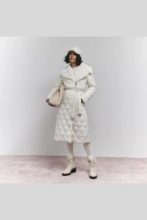 River Island Womens Faux Fur Quilted Longline Coat