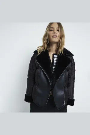 River Island Womens Faux Leather Puffer Aviator Jacket