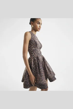 River Island Womens Leopard Peplum Mini Skater Dress