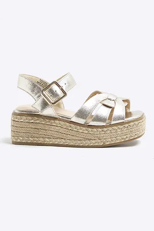 River Island Girls Faux Leather Weave Wedge Sandals