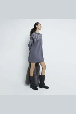 River Island Womens Embellished Leaf Sweatshirt Dress