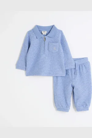 River Island Baby Boys Textured Quarter Zip Shirt Set