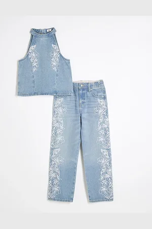 River Island Girls Denim Butterfly Embroidery Set