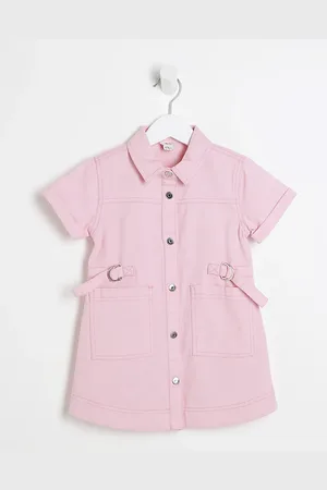 River Island Mini Girls Denim Twill Belted Dress