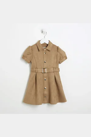 River Island Mini Girls Suedette Faux Belted Dress