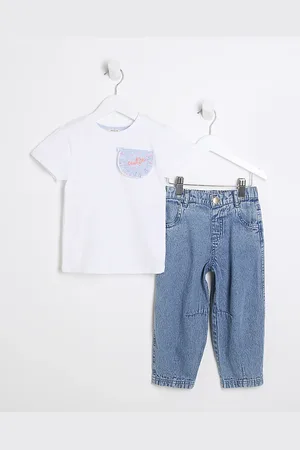 River Island Mini Girls Cutie T-Shirt And Jeans Set