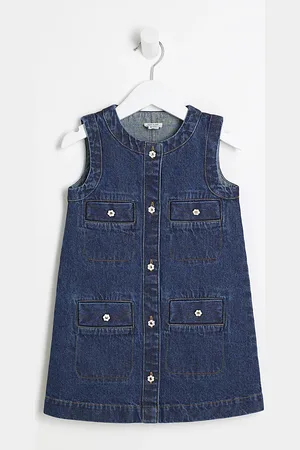 River Island Mini Girls Denim Buttoned Pinafore Dress