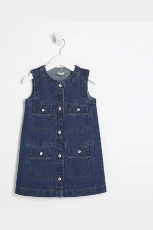 River Island Mini Girls Denim Buttoned Pinafore Dress