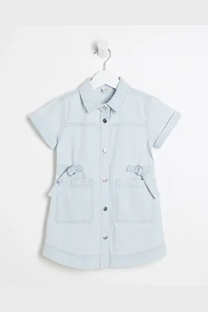River Island Mini Girls Denim Twill Belted Dress