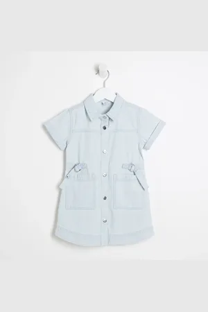 River Island Mini Girls Denim Twill Belted Dress