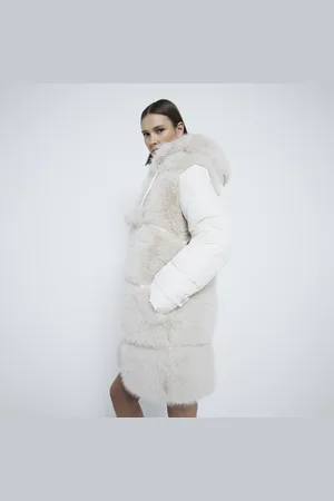 River Island Womens Faux Fur Padded Pom Pom Coat