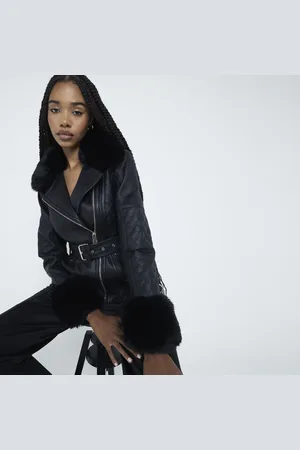 River Island Womens Faux Leather Belted Biker Jacket