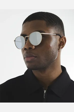 River Island Mens Metal Textured Round Sunglasses