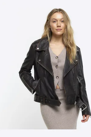 River Island Womens Petite Leather Oversized Biker Jacket