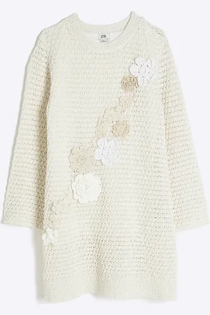 River Island Girls Crochet 3D Floral Dress