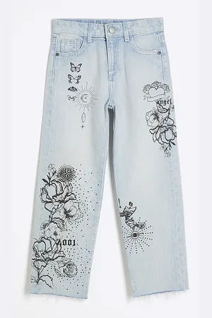 River Island Girls Denim Doodle Straight Jeans