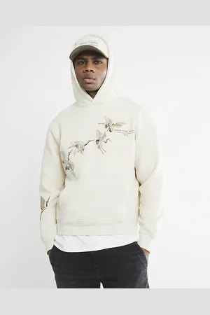 River Island Mens Regular Fit Crane Embroidery Hoodie